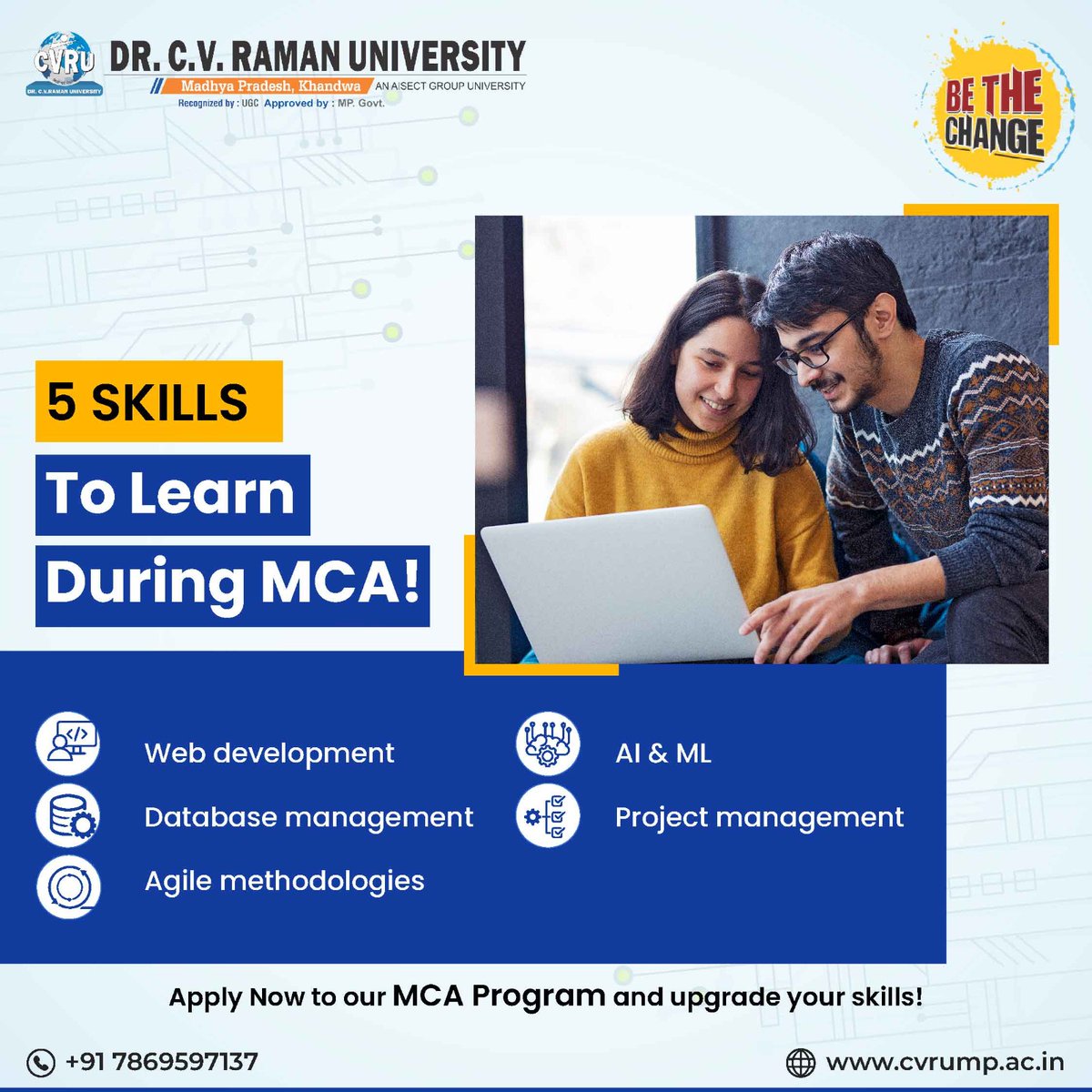 CVRUkhandwa's tweet image. Elevate your career with our MCA Program!
Master essential skills like web development, database management, agile methodologies, AI &amp;amp; ML, and project management.

Ready to upgrade?
Apply now and unleash your full potential!

#ElevateYourCareer #MCAProgram