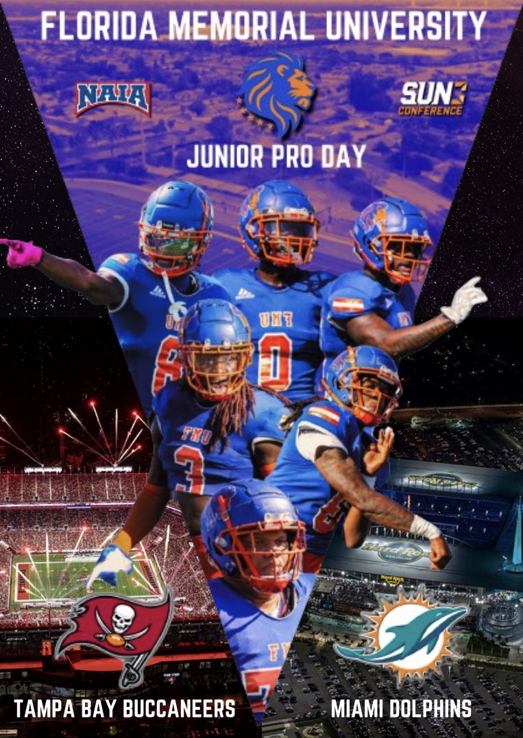@FMULionsFB will like to thank the @Buccaneers & @MiamiDolphins organizations for hosting our #juniorproday to evaluate our guys who have put in the work. We will put our guys in the best position to make there dreams come true #naia #ncaa #hbcu #juco #fbs #fcs #transferportal