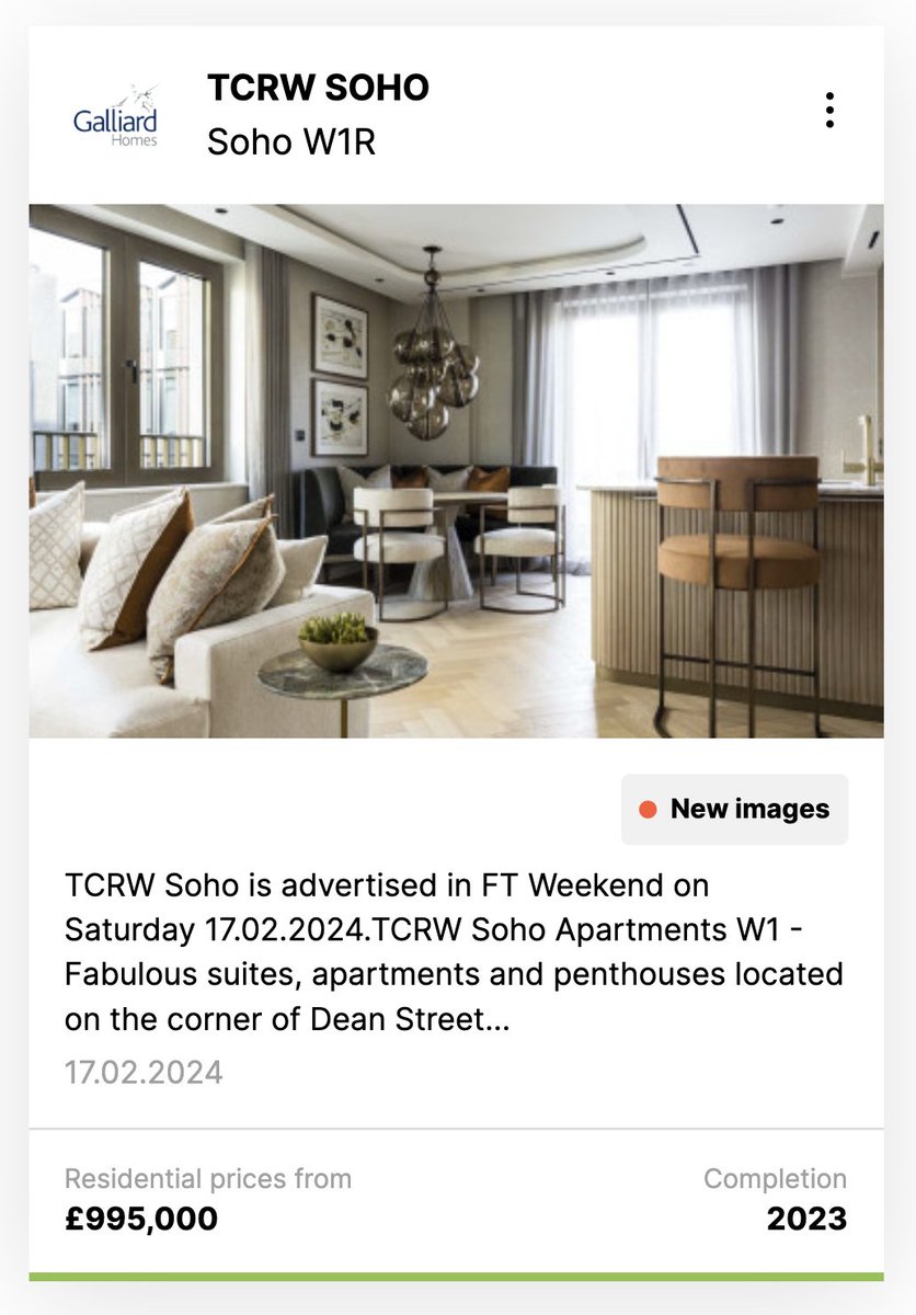 Buildington's tweet photo. #1 TCRW Soho on Oxford Street W1 is trending on Buildington today after the penthouse advert appears on FT Weekend. At #2 One The Thames - February 2024 photo update is now available #3 is Trent Park EN4 by @BerkeleyGroupUK as it appears in the Vogue March edition.