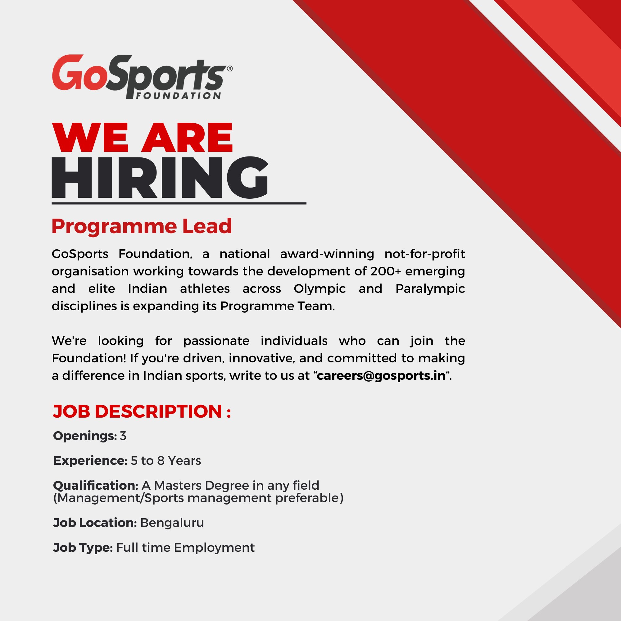 GoSports Foundation on X: &ldquo;🚀 Join Our Team: Hiring Programme Lead 