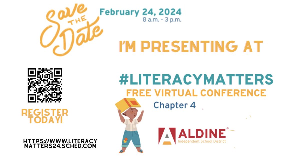 I'll be presenting at the #literacymatters conference next weekend! Join me for access to free professional development! Thank you to @AldineISD for hosting!