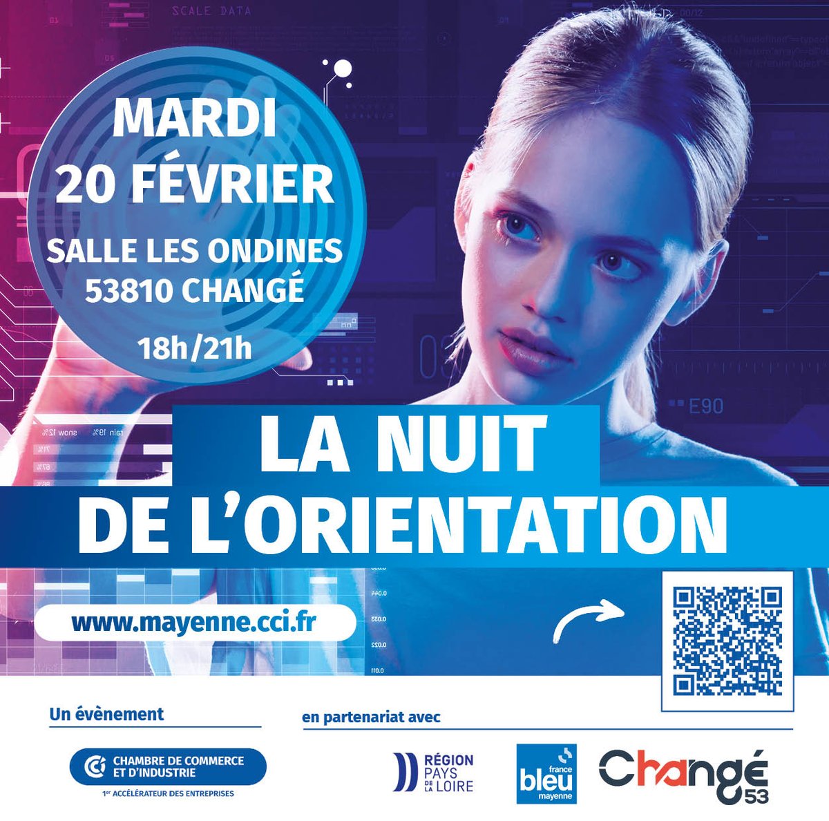 [#Nuit de l'Orientation]
📢 Demain, nouvelle édition de la Nuit de l'#Orientation ! 
Vos enfants se posent des questions sur leur orientation ? Venez avec eux pour rencontrer les professionnels !
📆 20 février de 18h/21h
📌Les Ondines Changé
urlz.fr/pxQt