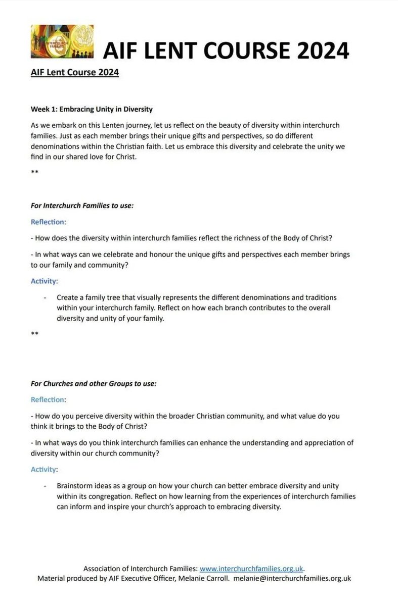 AIF #Lent Course Week 1.
Let us reflect on the beauty of diversity within #interchurchfamilies. As each person brings unique gifts &amp; perspectives, so do different denominations within the Christian faith. Let us embrace diversity &amp; celebrate the unity in shared love for Christ.