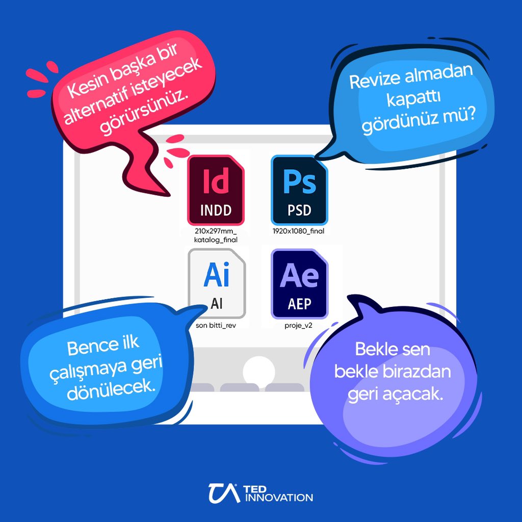 Şu programların dili olsa da konuşsa. 😬

#tedinnovation #grafiktasarım #sosyalmedya #creative #ajans #keşfet