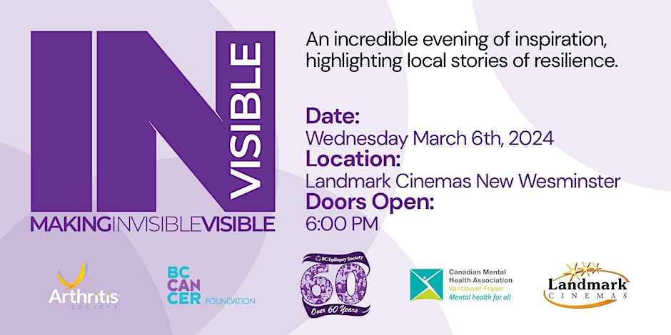 Vancouver established speaking charity, VoiceStory Foundation, is excited to team up with several organizations across the Lower Mainland in order to present 'INvisible.' Join us Wed, Mar 6, 2024 6:30 PM - 8:30 PM PST at Landmark Cinemas - 800 Carnarvon Street New Westminster, BC…