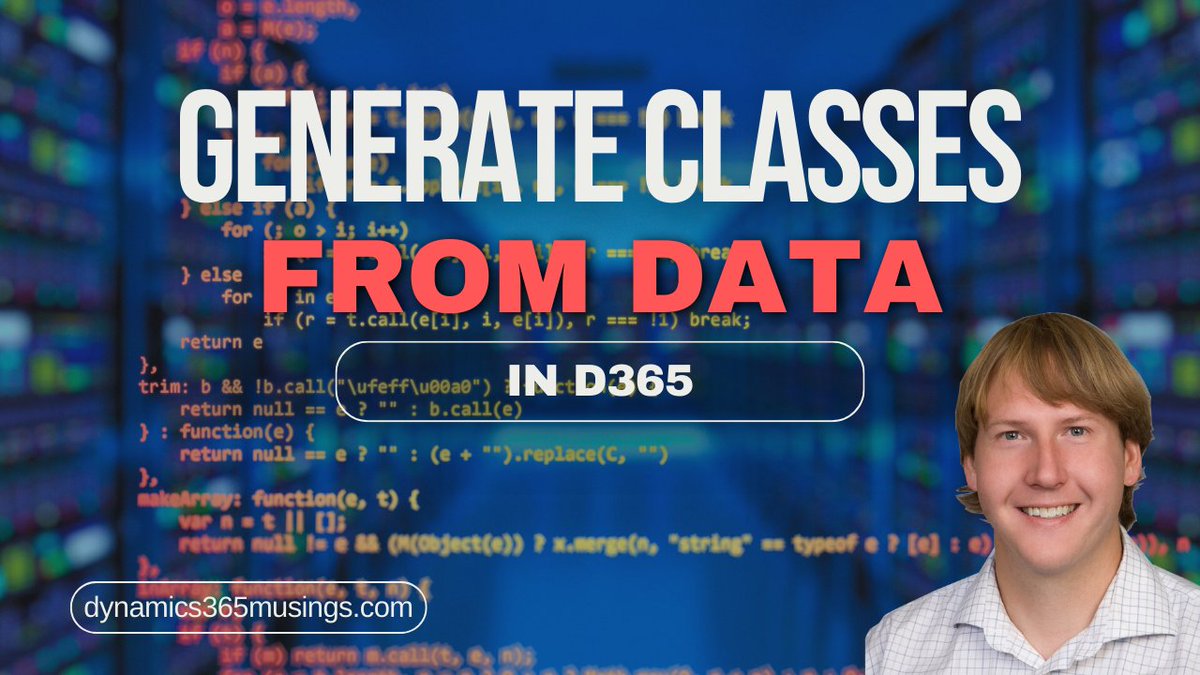 When you need to send data from an external system into D365, learn to generate classes from data.
#Dynamics365 #Dynamics365Musings #MSDyn365 #MSDyn365Community #DYN365O #D365FO #Microsoft #d365ug #xppgroupies #D365 #GenerateClasses
dynamics365musings.com/generate-class…