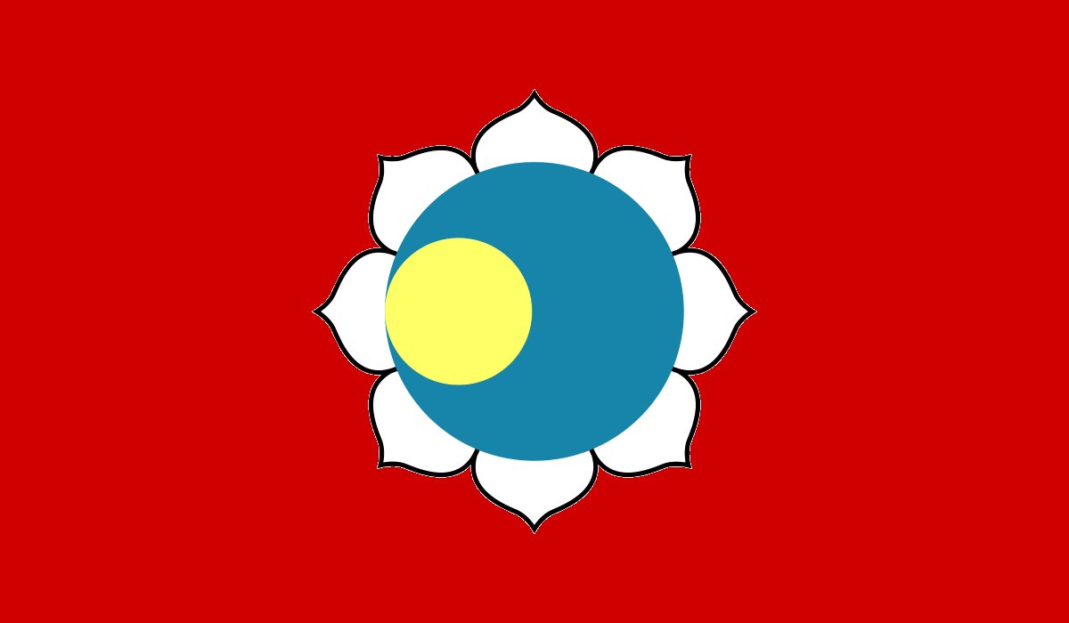 三辰旗真身：并不是三民主义皇汉伪造的基督教12角星。《张议潮出征图》里根本看不出几个角。考虑张本人佛教及军事背景。当时会昌法难尚未发生，教义是白莲教真经。即可知日月代表的是：弥勒下生，明王出世。红色代表的是：火中生白莲。因此可推导出日月外面应是八片莲花。即：佛圣战旗。