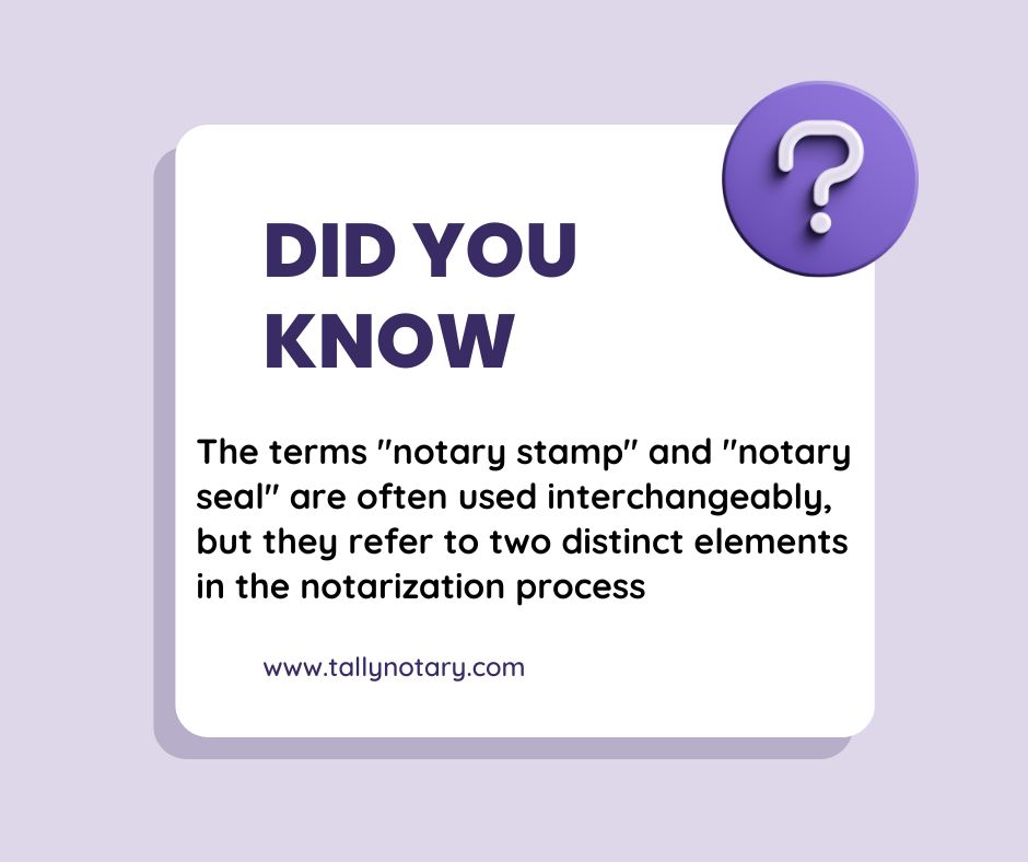TallyNotary's tweet photo. Demystifying Notary Lingo! 🖋️✨ Ever wondered about the difference between a Notary Stamp and Seal? Here's the scoop: the stamp is the inked impression with key details, while the seal is the whole official marking. At Tallahassee Notary, we've got both covered for smooth and ... https://t.co/3tkH8rCMFF