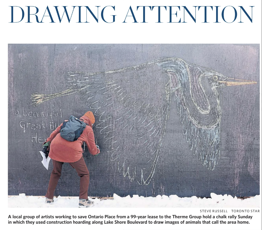 The wonderful group of artists who have been sharing beautiful contributions of wildlife on the #OntarioPlace blackboard along lakeshore are highlighted today in p.3 of the Toronto Star 📸 #ONpoli #TOpoli