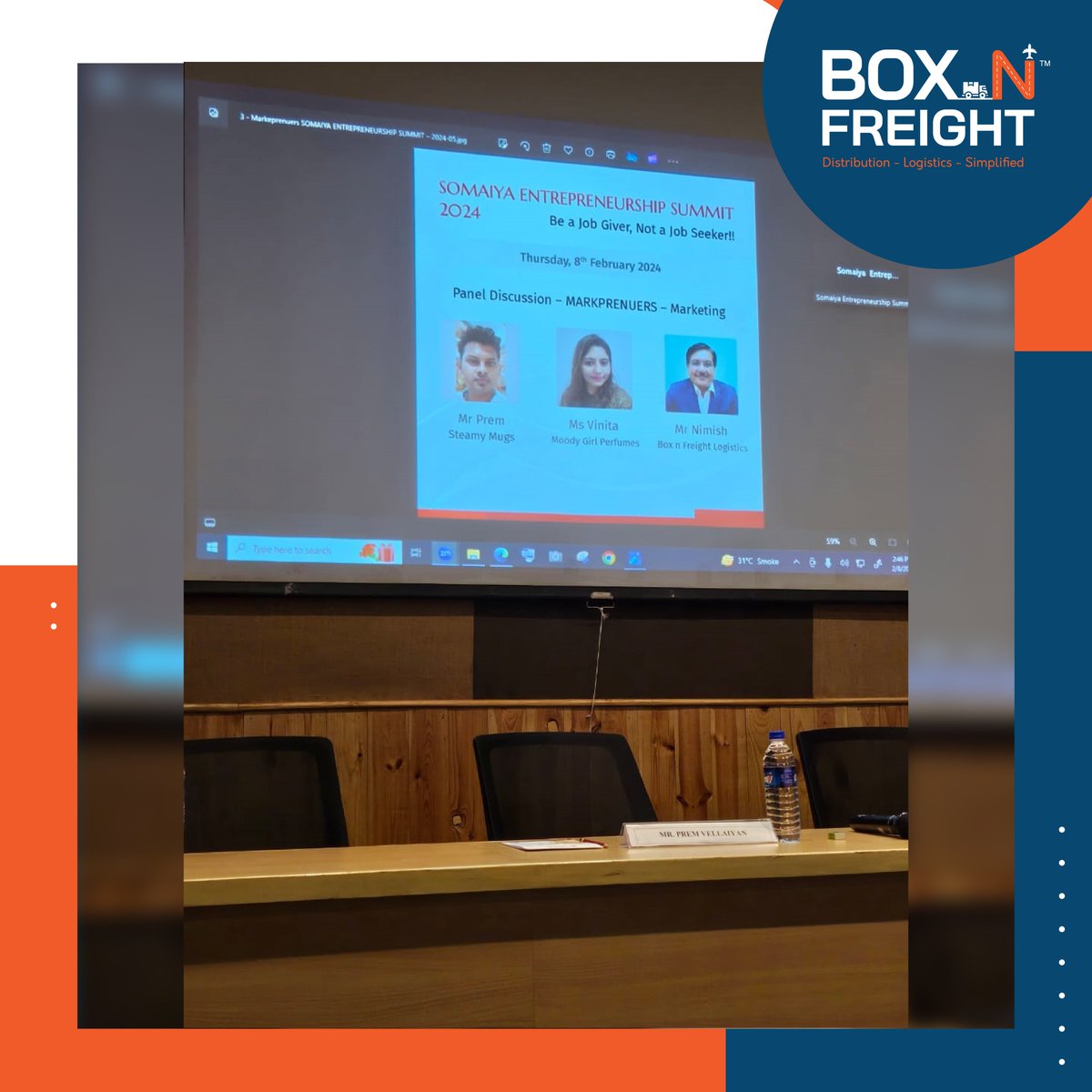 boxnfreight's tweet photo. Nimish Kotecha and Vinita Rajani at Somaiya Entrepreneurship Summit 2024 ignited entrepreneurial sparks, inspiring the next generation of business leaders in logistics and entrepreneurship.  

#boxnfreight #SomaiyaEntrepreneurshipSummit2024 #insightfuldiscussions #innovation https://t.co/iNU9ZU1sGA