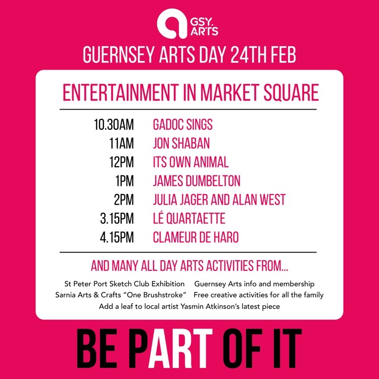 GuernseyArts's tweet image. Come and be a pART of it - join Guernsey Arts this Saturday 24th February as we celebrate art and creativity at the heart of community with free music and arts activities 💖