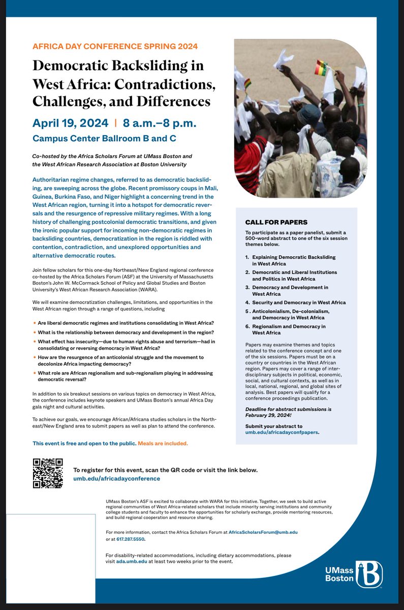 Africa Scholars Forum (@asf_umb) on Twitter photo CALL FOR ABSTRACTS
<a href="/ASF_UMB/">Africa Scholars Forum</a> and <a href="/west_wara/">WARA - West African Research Association</a> Africa Day Conference
4/19/2024
See flier for details CALL FOR ABSTRACTS
<a href="/ASF_UMB/">Africa Scholars Forum</a> and <a href="/west_wara/">WARA - West African Research Association</a> Africa Day Conference
4/19/2024
See flier for details