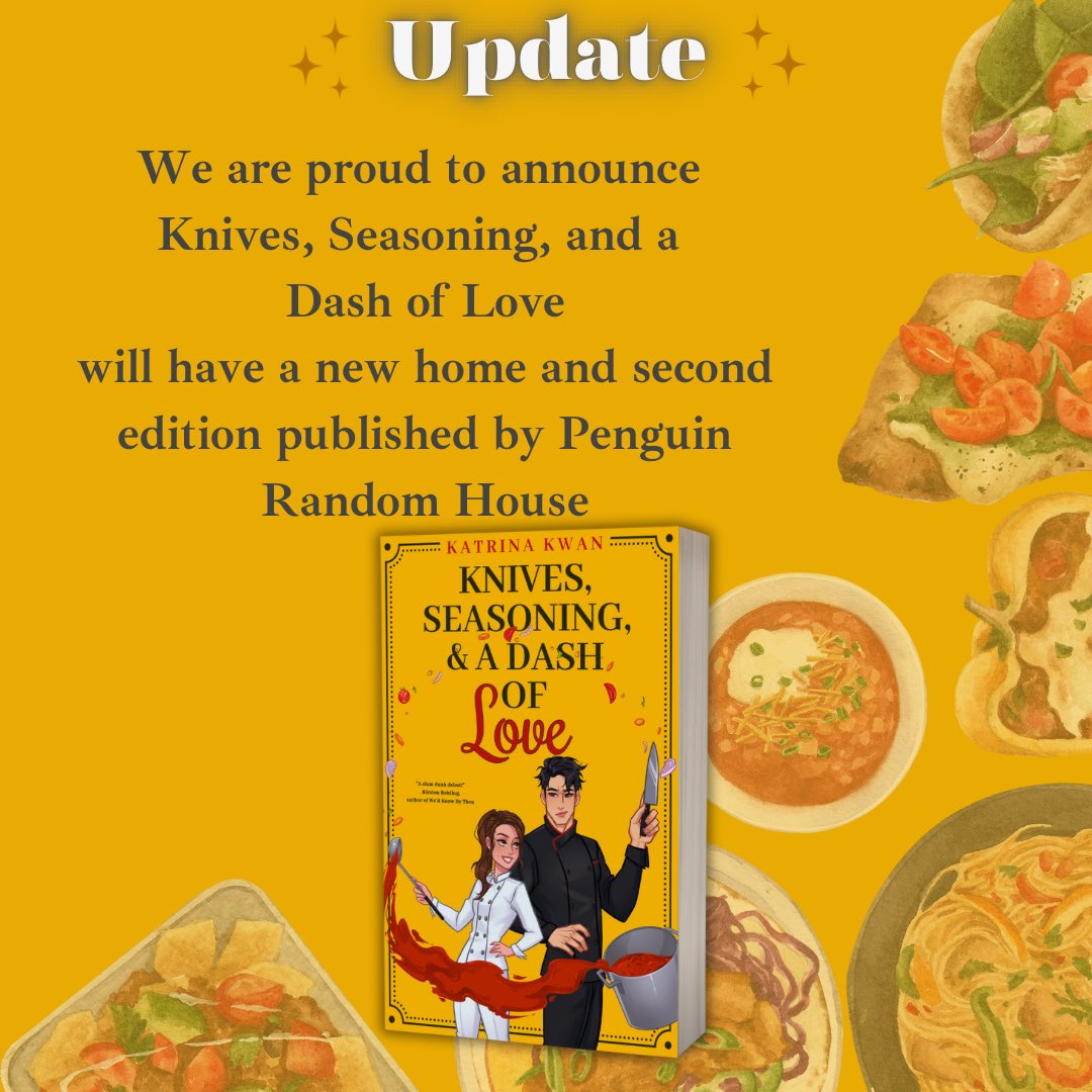 ✨The ANNOUNCEMENT you all have been waiting for!✨ *drum roll* please... 🥘KNIVES, SEASONING, AND A DASH OF LOVE by Katrina Kwan has been acquired by Penguin Random House Canada🥘 That's right--it might be unavailable for a little while, but you're going to see Knives in