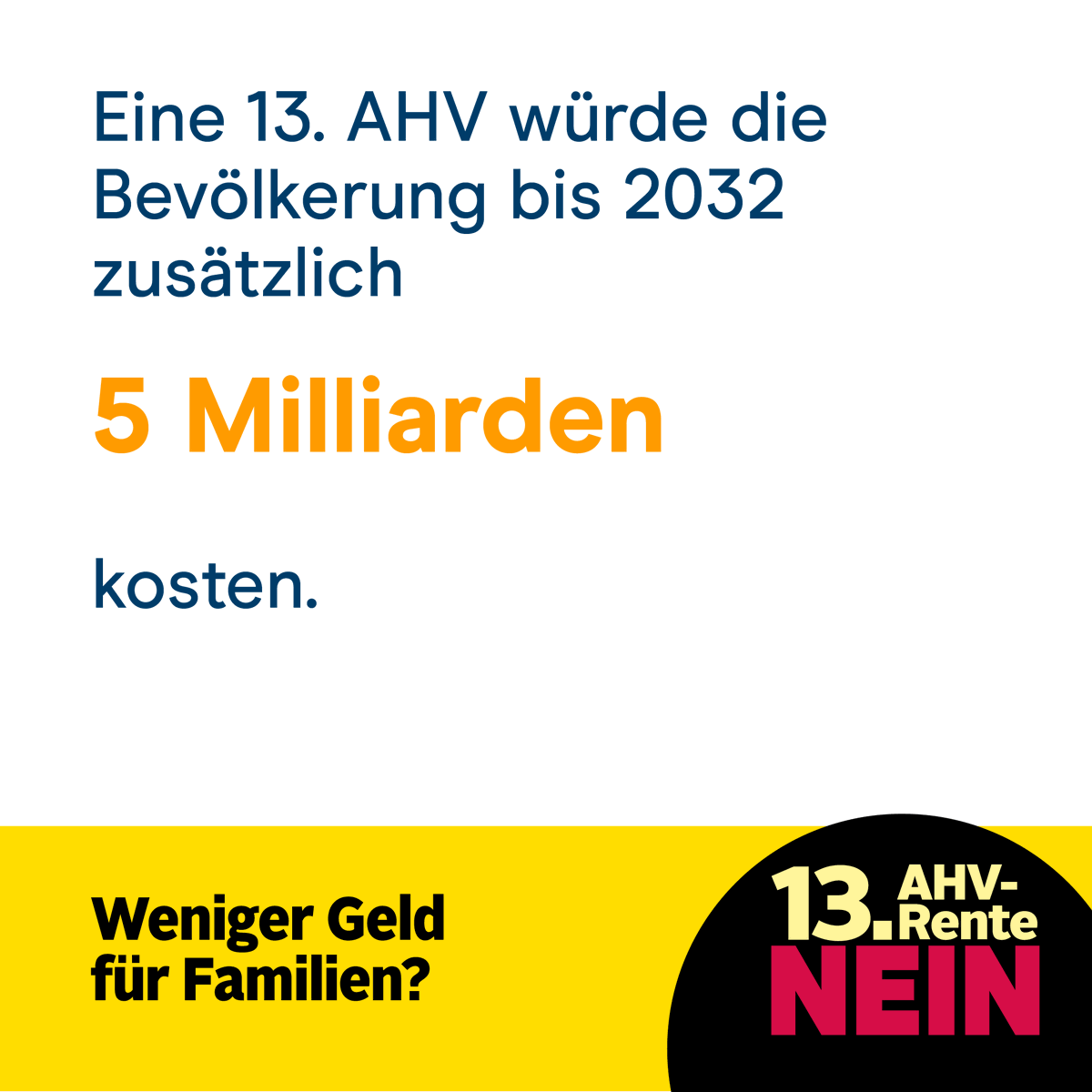 Mitte_Centre's tweet photo. Wusstest du, dass eine 13. AHV-Rente die Bevölkerung bis 2032 zusätzlich 5 Milliarden CHF kosten würde? 😱

@ZSichern https://t.co/FzbB6Gdjb5