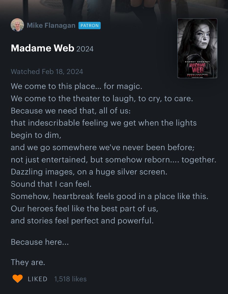 mike flanagans madame web review is sending me so bad😭