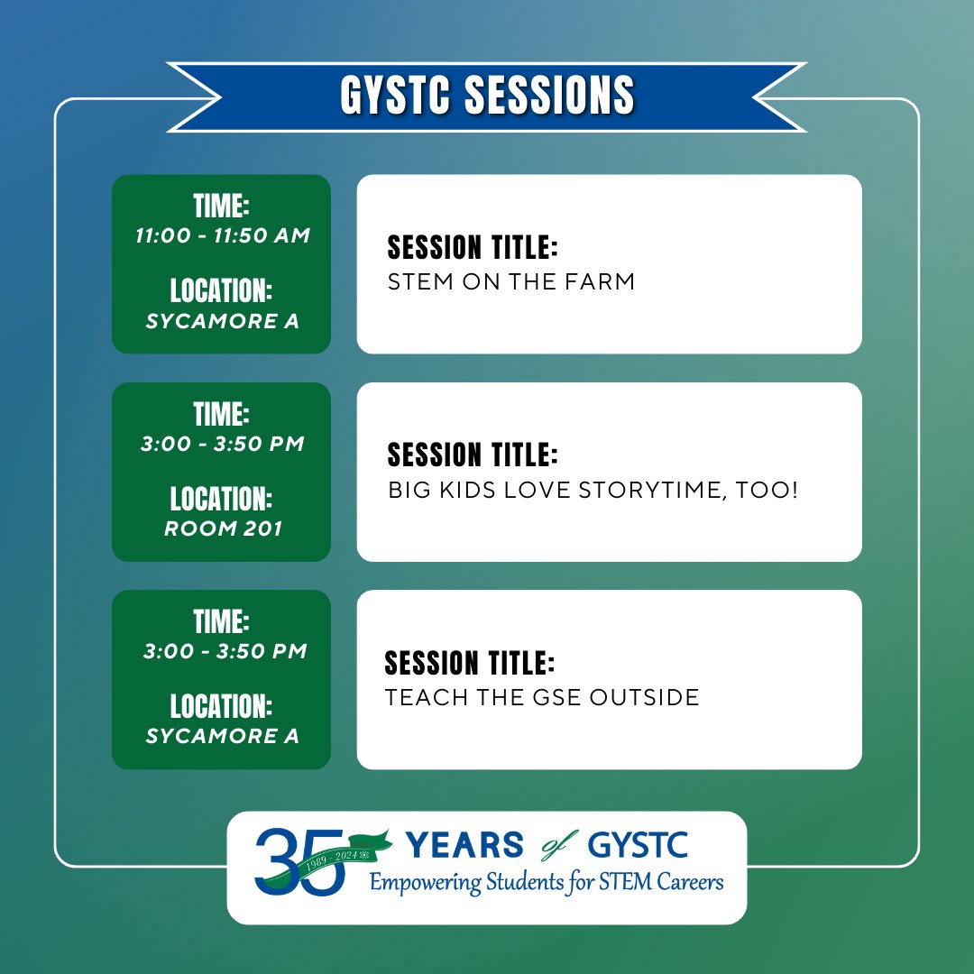 Attending the @GSTANews Conference in Columbus this week? Check out our sessions on Thursday!! GYSTC wishes that everyone attending has a great time at #gsta2024