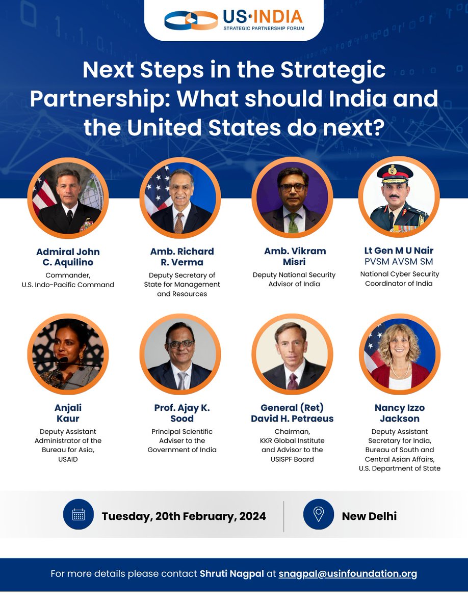 US-India Strategic Partnership Forum (@usispforum) on Twitter photo "Charting the Future of the US-India Strategic Partnership!"
🗓️: Feb 20, 2024
📍: New Delhi
USISPF is excited to convene a distinguished panel, delving into the next steps in the 🇺🇸🇮🇳 Strategic Partnership. 🌐
Featuring:
1⃣ Amb. <a href="/RichardRVerma/">Rich Verma</a>, Deputy Secretary of State for "Charting the Future of the US-India Strategic Partnership!"
🗓️: Feb 20, 2024
📍: New Delhi
USISPF is excited to convene a distinguished panel, delving into the next steps in the 🇺🇸🇮🇳 Strategic Partnership. 🌐
Featuring:
1⃣ Amb. <a href="/RichardRVerma/">Rich Verma</a>, Deputy Secretary of State for