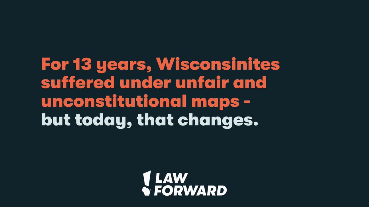 lawfwd's tweet image. The #FairMaps signed by Gov. Evers today - the first non-gerrymandered maps in over a decade - ensure that Wisconsinites will vote in constitutional state legislative districts in time for the 2024 election.

lawforward.org/clarke-v-wisco…