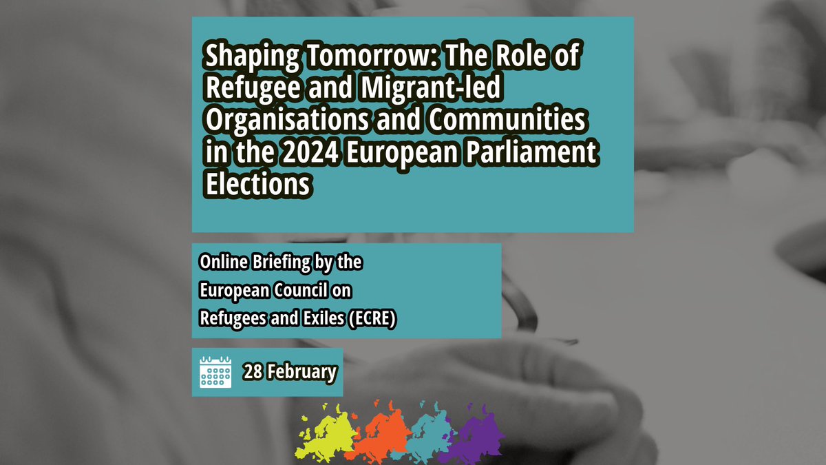 🔔ECRE EVENT: Join us on 28 February and get more information about your role in the European Parliament elections as a refugee and migrant-led organisation or community #EUisU 🟠Learn more:🔗 bit.ly/3wm9AWV 🟠Register here:🔗bit.ly/49Jklkx
