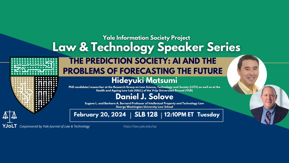 'The Prediction Society: AI and the Problems of Forecasting the Future' We're looking forward to tomorrow's talk by @HideyukiMATSUMI (@LSTSblog) and @DanielSolove (@gwlaw)! Tuesday, February 20, 2024 at 12:10pm ET DM for zoom details