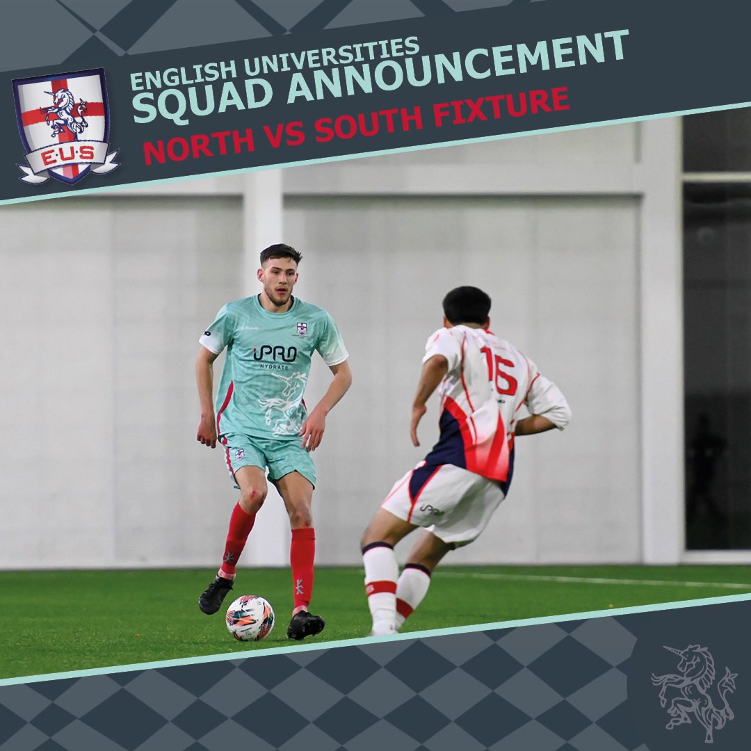 EngUniSport's tweet photo. ⚽️ | Meet your squads facing off in our annual North vs South fixture 🔥 

🏟️ St George’s Park
📆 Sunday, 3 March
⏰ 4pm Kick off, doors open at 3pm for spectators

♥️🤍 https://t.co/T9KvitUfNb