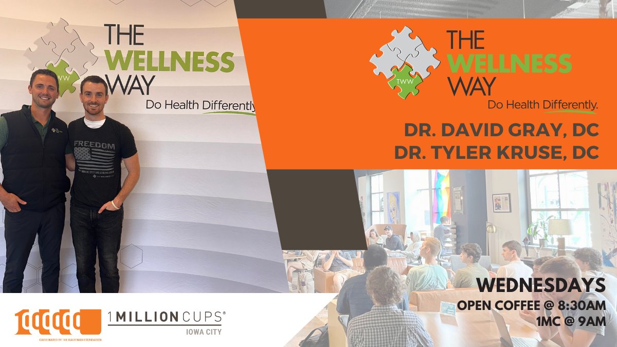 Join us at MERGE this Wed. for 1MC! We'll be hearing from Dr. Gray, DC &amp; Dr. Kruse, DC with The Wellness Way – Coralville, a network of Health Restoration Clinics that think + act differently to solve the health challenges others can’t.

Open Coffee @ 8:30am | Presentation @ 9am