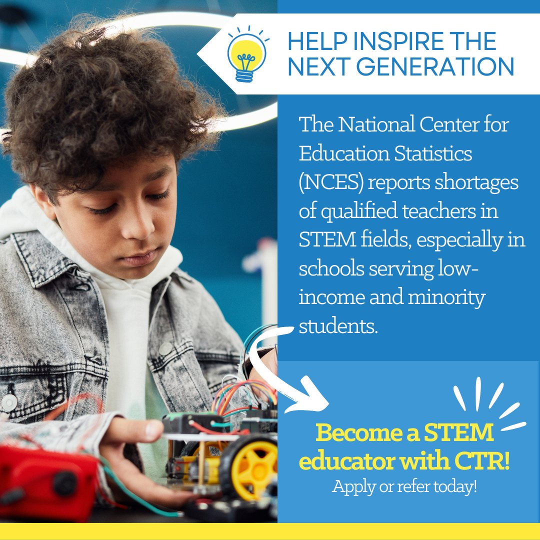 🔬💻 What would it look like for you to inspire the next generation of scientists, engineers, or mathematicians? Schools across Chicago and the country need individuals that want to deliver transformative educational experiences for students. Learn more: ow.ly/AcSx50QBkNL