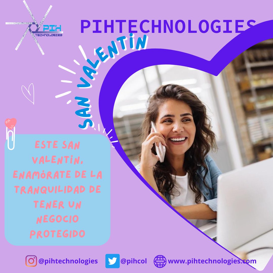 pihtechnologies's tweet photo. Este San Valentín, enamórate 🥰 de la tranquilidad 😌 de tener un negocio protegido 🛡️. Invierte en seguridad 💻 informática y evita dolores de cabeza.😟
Contáctanos ahora para ver cual es el plan para tu empresa 😉
📞3245972370☎️ 601 7392451
#PymeProtegida #SanValentinSinEstrés https://t.co/xBbGrBsWI3