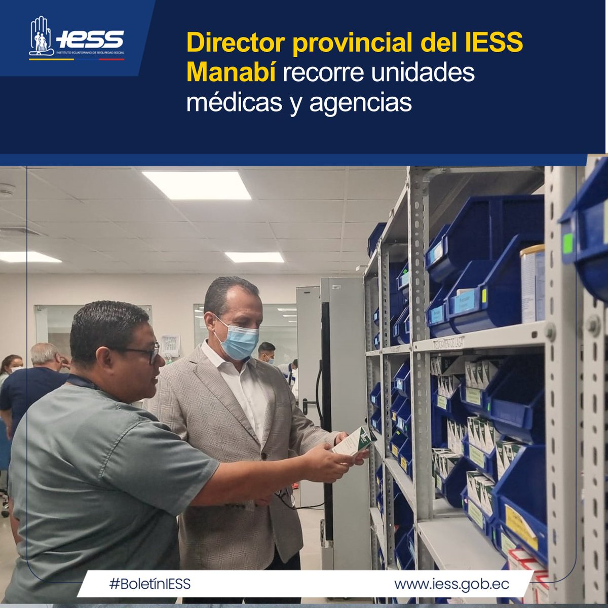 IESS_Manabi's tweet photo. #BoletínIESS | Para garantizar una atención integral y oportuna en las prestaciones del @IESS_Manabi, @fravizuga, director provincial, realiza recorridos en las dependencias de salud y Centros de Atención de Servicio al Ciudadano.

Conoce más detalles ➡️ https://t.co/VWz0QaTAkI https://t.co/7vDS0xnjwb