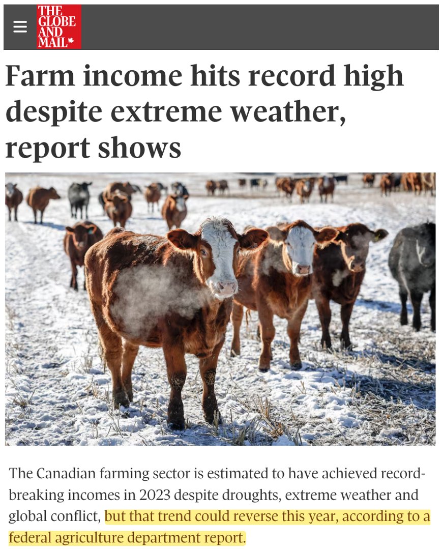How all climate stories are made: '... but next year, it will be worse' Actually, things are surprisingly pretty good, despite droughts, fire etc (globally, 2023 saw another record harvest) but sooooon, it will get worse here theglobeandmail.com/business/artic…, archive.ph/ji83c