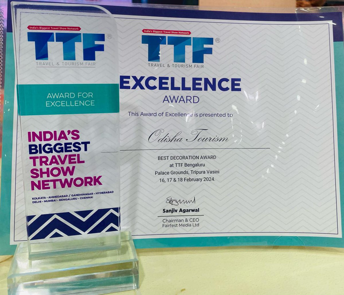 TourismDptt's tweet photo. The Odisha Tourism Stand has been adjudged Winner of the ‘BEST DECORATION AWARD’ Award at TTF Bengaluru held at Palace Grounds, Tripura Vasini from 16 - 18 February 2024.
#OTinFocus🎯 https://t.co/yJhB6kWa2C