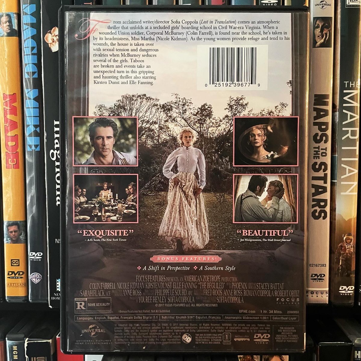 “You’re our most unwelcome visitor, and we do not propose to entertain you”
#thebeguiled #thomascullinan #donsiegel #clinteastwood #geraldinepage #elizabethhartman #sofiacoppola #kirstendunst #nicolekidman #ellefanning #colinfarrell #angourierice #addisonriecke #oonalaurence #dvd