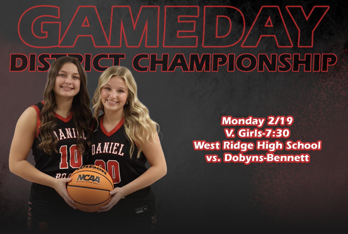 Huge game tonight as the Girls take on Dobyns-Bennett in the championship game. Tipoff is at 7:30 at West Ridge @dbhs_girlsbball @BooneAthletics