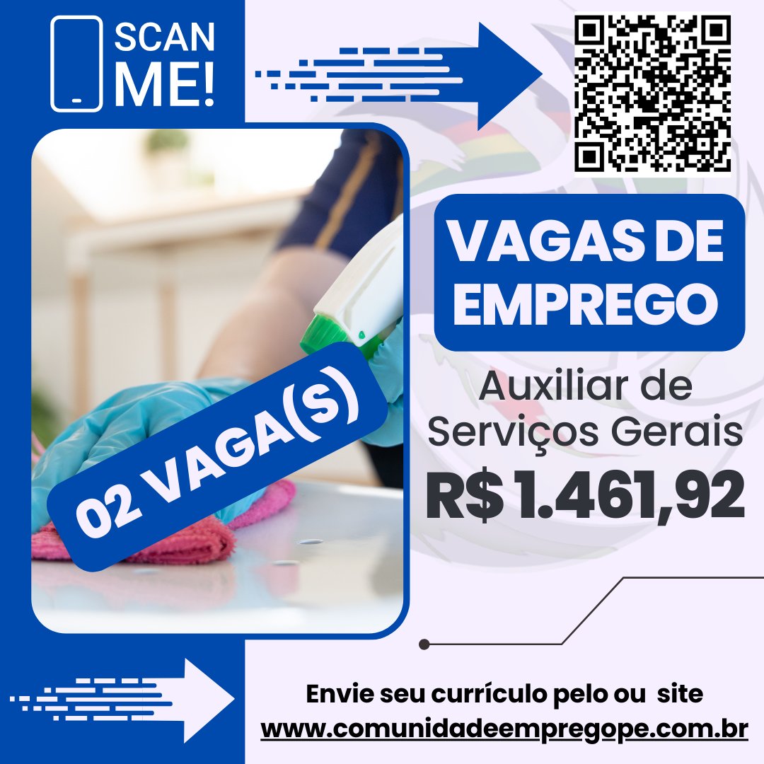 Auxiliar de Serviços Gerais, 02 vagas com salário de R$ 1461,92 para ...