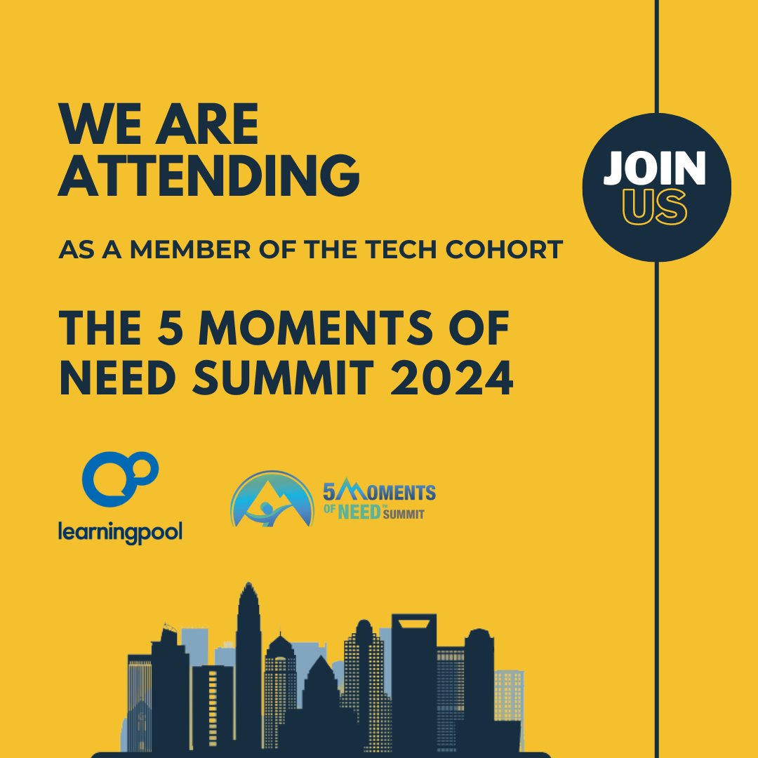 LearningPool's tweet image. We're thrilled to be part of the Tech Cohort at the 5 Moments of Need Summit in Charlotte this April!  Join us and discover how cutting-edge technologies are shaping the future of workplace learning. hubs.ly/Q02kRrD10 #5MoNSummit #PerformanceFirst #TechCohort