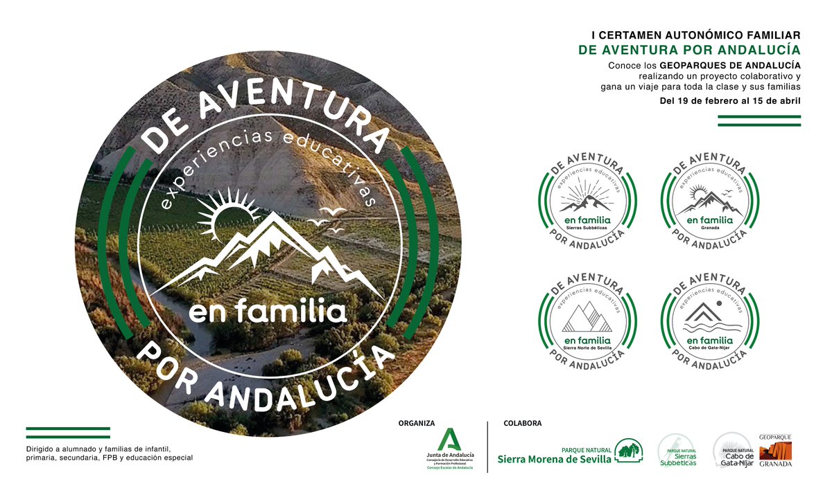 CONSEJO ESCOLAR ANDALUCIA (@c_escolar_and) on Twitter photo I certamen familiar “de aventura por Andalucía” con <a href="/EducaAnd/">Consejería Desarrollo Educativo y FP</a>, Diputación de Granada y los Geoparques de Andalucía.
📒Bases del certamen:
juntadeandalucia.es/educacion/port… I certamen familiar “de aventura por Andalucía” con <a href="/EducaAnd/">Consejería Desarrollo Educativo y FP</a>, Diputación de Granada y los Geoparques de Andalucía.
📒Bases del certamen:
juntadeandalucia.es/educacion/port…