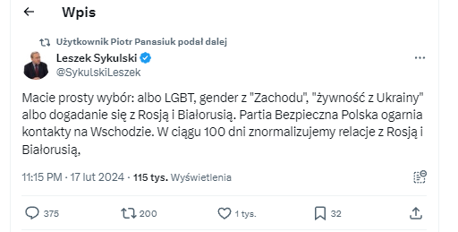 FilippDM's tweet photo. Granica jest przestrzenią o strategicznym znaczeniu dla każdego państwa. W sytuacji zagrożenia wojennego lub hybrydowego, kontrola nad nią bezpośrednio przekłada się na poziom bezpieczeństwa narodowego.

W przypadku Polski, jej wschodnie rubieże są też granicami Unii Europejskiej oraz Sojuszu Północnoatlantyckiego i pełnią dodatkowe funkcje w ramach obydwu struktur międzynarodowych. Stanowią najważniejszą drogę lądową dla Ukrainy, Białorusi i Litwy.

Brak panowania nad tą strefą już dzisiaj niesie ze sobą szereg negatywnych skutków dla państwa polskiego, ale prowadzić może do jeszcze poważniejszych zagrożeń dla jego bezpieczeństwa. Z powyższych względów blokowanie przejść granicznych jest niedopuszczalne.

W przypadku granicy polsko-ukraińskiej, sprawa jest poważniejsza. Oto dlaczego:

1. Oddanie kontroli nad odcinkami pasa nadgranicznego, w tym przejściami granicznymi, nieokreślonej grupie protestujących, niesie ryzyko destabilizacji, inwigilacji, szpiegostwa, dywersji i sabotażu. W razie bezpośredniego zagrożenia powodowanego zdarzeniami nieprzewidywalnymi (np. pożarem, wypadkiem, spadnięciem pocisku rakietowego itp.) utrudni poruszanie się służb i wojska. Niezrozumiałe jest też pozwalanie osobom nieuprawnionym na kontrolowanie zawartości transportów lub ich niszczenie, które to akty stanowią czyste bezprawie i zachęcają do anarchii. W ujęciu ogólnym, chaos umożliwia prowadzenie działań hybrydowych przez agentów Federacji Rosyjskiej i Republiki Białorusi.

2. Wśród protestujących pojawiają się osoby, które nie są zainteresowane zwróceniem uwagi i rozwiązaniem problemu tranzytu lub potrzeb rolników, a jedynie dążą do eskalacji. Niektóre hasła i transparenty łamią przepisy kodeksu karnego (np. art. 256 § 1, art. 257), szerzą nienawiść na tle narodowościowym i otwarcie do niej wzywają. Towarzyszą temu prowokacje, w rodzaju wysypywania zboża na jezdnię, który to akt ma podobne znaczenie dla Ukraińców, jak spalenie Koranu dla muzułmanów. Tego typu inscenizacje należą do standardowej taktyki służb rosyjskich. W przypadku Szwecji, znacząco opóźniły wejście tego kraju do NATO. Dopuszczanie do nich świadczy o braku kontroli służb porządkowych nad sytuacją.

3. Niekontrolowana blokada granicy w sposób znaczący wpływa na relacje polsko-ukraińskie doprowadzając do ich pogorszenia, tak na poziomie politycznym jak i społecznym. Marnowany jest kapitał społeczny wypracowany bezprecedensową skalą pomocy w pierwszym roku pełnoskalowej rosyjskiej inwazji na Ukrainę, na którego podstawie oba kraje mogły przełamać historyczne zaszłości i wypracować ramy strategicznej współpracy o dużym znaczeniu gospodarczym, wojskowym, politycznym, kulturowym i społecznym. Cała sytuacja jest znakomitą pożywką dla rosyjskiej propagandy, szczególnie w przypadku braku odpowiednich kontrdziałań informacyjnych z polskiej strony.

4. Demonstracyjne oddanie kontroli protestującym, obniża status Polski na arenie międzynarodowej i komplikować może ustalenia z partnerami zagranicznymi. Członkostwo w UE i NATO niesie ze sobą określone obowiązki, do których należy także utrzymywanie drożności komunikacyjnej, bezpieczeństwa i porządku publicznego na jej zewnętrznych granicach. Warszawa musi udowodnić swoją podmiotowość, a co za tym idzie, że jest w stanie samodzielnie panować nad własną przestrzenią. Brak tej zdolności, oznaczać będzie słabość, a ta osłabi naszą pozycję negocjacyjną w sprawach pozornie niezwiązanych z tą kwestią (np. rozmowach o przekazaniu zdolności wojskowych, jak choćby dołączenia do tzw. nuclear sharing).

5. Blokada negatywnie wpływa na eksport produktów z Polski na Ukrainę, nie tylko przez pośredników, ale także polskich producentów, których produkty zyskały popularność i udziały w lokalnym rynku. W ubiegłych latach eksport ten wzrastał od kilkunastu do kilkudziesięciu procent rocznie. Zatrzymanie transportów w wielu przypadkach utrudniło płynny przewóz towarów, a negatywny odbiór protestów przełożył się na chęć zakupu produktów. Bezpośrednio wpływa też (choć nie w sposób ciągły) na niewojskową lub semi-wojskową (drony, medykamenty) pomoc charytatywną niesioną przez organizacje i wolontariuszy, jako że nie wszystkie idą ruchem osobowym, a powtarzają się też przypadki w których humanitarny charakter transportu jest kwestionowany.

6. Długotrwałość blokady i generowany przez nią konflikt, dodatnio przekładają się na skuteczność i zasięg działających w Polsce grup i osób szerzących prorosyjską narrację, mających osłabić wolę Polaków do wsparcia Ukrainy, oporu wobec rosyjskiej agresji oraz wzywających do pojednania z Rosją i Białorusią, co w razie powodzenia jedynie ułatwi przeprowadzenie podobnej agresji w przyszłości. Jest to szczególnie widoczne w sytuacji braku panowania nad sferą informacyjną przez administrację państwową, nie potrafiącą zapanować na narracją.

7. Wreszcie, nie można pominąć faktu, że Polska bezpośrednio wspiera Ukrainę w jej wojnie z napastniczą Federacją Rosyjską, a także jest liderem w koalicji państw o podobnych zapatrywaniach. Tak jak pozostali, za swój cel uznaje pokonanie rosyjskiej armii na terytorium sąsiada, po to by uniknąć wojny na swoim terytorium w przyszłości. Dopuszczanie do blokowania granicy negatywnie przekłada się na odporność państwa ukraińskiego wobec rosyjskiej agresji oraz osłabia sprawczą rolę Polski wśród państw regionu.

**

Szanując prawo polskich obywateli do protestu i dostrzegając problemy tak rolników jak i firm transportowych, uważam że organizacja protestów nie może odbywać się kosztem interesu narodowego. 

Podobnie jak to było w przypadku granicy z Białorusią, pogranicze z Ukrainą, a w szczególności przejścia graniczne, powinny stać się terenami pod specjalnym nadzorem ze względu na zagrożenie bezpieczeństwa narodowego. 

W strefie tej zakazać należy wszelkich zgromadzeń i protestów, oraz przebywania, poza miejscami do tego wskazanymi, osób nieuprawnionych lub niebędących mieszkańcami przygranicznych gmin.

Minęło już wystarczająco dużo czasu, aby opracować i wdrożyć odpowiedni plan postępowania. Najpierw brak reakcji tłumaczony był potrzebami wyborczymi, później przerwą związaną ze zmianą władzy, a dzisiaj trwającymi negocjacjami. Pora skończyć z udawaniem przez oficjeli, że wszystko jest w porządku, a protest nie ma w sobie nawet pierwiastka wpływów rosyjskich. Jest  odwrotnie, bo też jak widać na zdjęciach, niektórzy z protestujących przestali kryć się z intencjami. Jeśli rząd uznaje, że problem tranzytu i importu zbóż pozostaje nierozwiązany, a negocjacje z Kijowem są niesatysfakcjonujące, niech przywróci embargo lub poszuka innych narzędzi na poziomie administracyjnym.

Jednak niezależnie od wybranych rozwiązań, należy natychmiast skończyć z anarchią i przywrócić porządek publiczny, zanim w powstałym chaosie dojdzie do wydarzeń, których nie da się cofnąć.

Proszę o retweet i apeluję do:
@donaldtusk @KosiniakKamysz @szymon_holownia @AndrzejDuda @JacekSiewiera @wieslawkukula @MKierwinski @TomaszSiemoniak @sikorskiradek