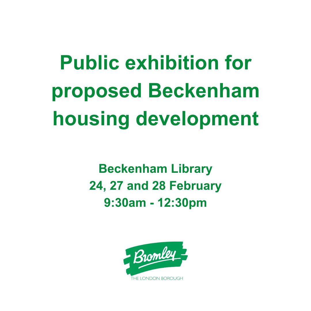 A consultation has been launched on proposals for a much-needed housing development in Beckenham, as the council works to deliver more Bromley homes for Bromley people. Respond online before 4 March or attend the public exhibition at Beckenham Library. bromley.gov.uk/news/article/6…