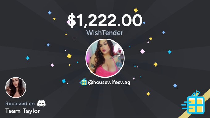 "Taylor's Silver" just bought a gift off housewifeswag's wishlist worth $1,222.00 on Discord in Team