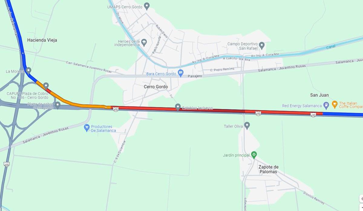Monitorany's tweet photo. Buen día
@CAPUFE
@GN_Carreteras
¿tienen algún incidente reportado en este tramo?, es sobre la carretera Celaya - Salamanca, pasando la Plaza de Cobro Cerro Gordo. https://t.co/P5oP6YPjxb