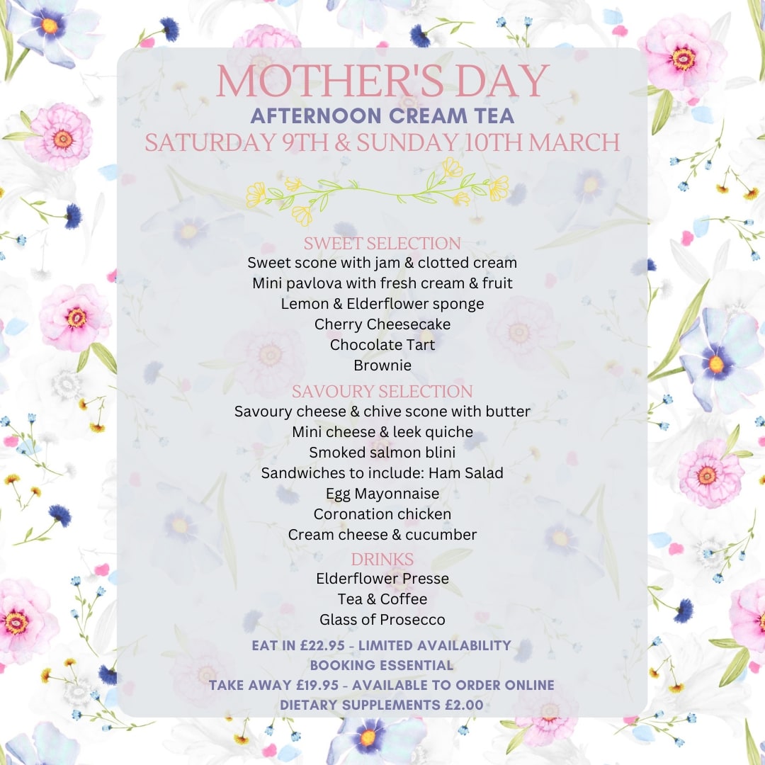 🌷MOTHER'S DAY AFTERNOON CREAM TEA 🌷

Bookings are already being taken for our popular Mother's Day Afternoon Cream Tea

📞 Call us to book your table
📲 Takeaway available to order online

#mothersday
#afternoontea 
#mothersdayafternoontea
#stroudcafe
#mothersdaytreats