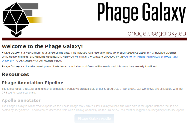 After maintaining our own Galaxy-Apollo instance for >10 years, we are transferring our primary workflows to the European Galaxy instance (accessible at phage.usegalaxy.eu), read more details at cpt.tamu.edu/the-cpt-galaxy…