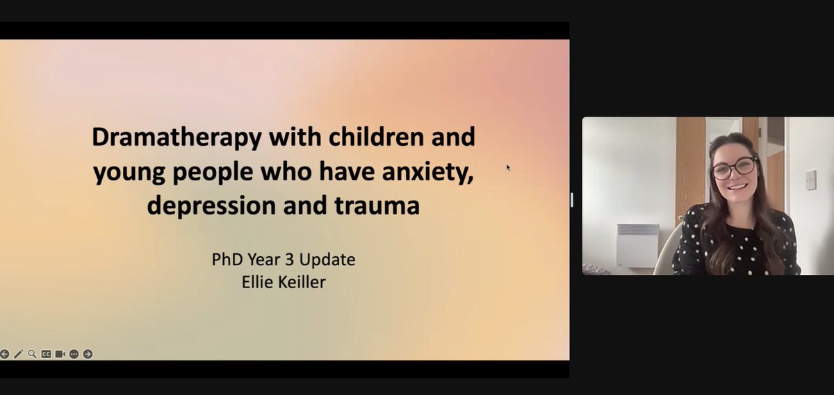 Today in our unit seminar we heard from @EllieKeiller, a dramatherapist and PhD student, who is researching dramatherapy for children & young people with anxiety depression and trauma. Ellie updated us on her progress so far and shared an exciting study she is currently running!