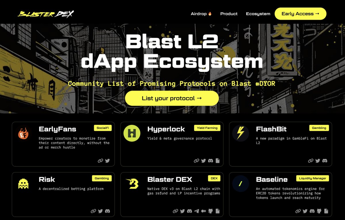 blasterdex_'s tweet photo. 🎉 Today, we're launching the @Blast_l2 DApp and Protocol Ecosystem List! A new hub for trust and awareness within the Blast Community. 🚀 #Blast_l2 #Ecosystem #DeFi #dapp

👉 Explore and submit your protocol https://t.co/Owyp9VuJbj https://t.co/kQ1H7f8NUW