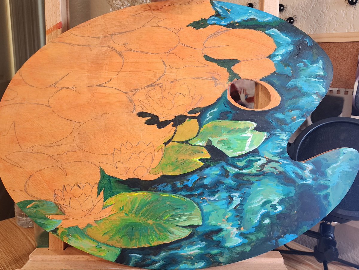 Painted some water and lilypads! Pt.1 #art #acrylic #イラスト