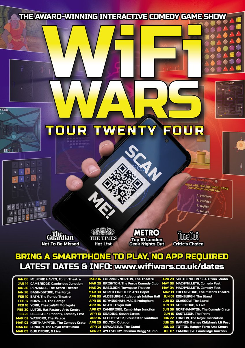 MARCH GIGS! 2 WATFORD @watfordpalace 3 NORTHAMPTON @thecomedycrate 8 LONDON @Ri_Science sold out 9 GUILDFORD @GLiveGuildford 16 CHIPPING NORTON @ChippyTheatre 23 BRIGHTON @ForgeComedyClub 24 BASILDON @TowngateTheatre 30 N. FINCHLEY @artsdepot TICKETS: wifiwars.co.uk