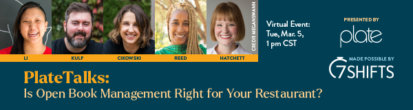 Join us for a free Plate Talks event on open Book management with @hatchetteats, Josh Kulp and Christine Cikowski of Honey Butter Fried Chicken, Irene Li of Mei Mei and Kwini Reed of Root of all Food. Register here: platem.ag/OBWebinar