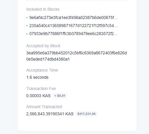 Hats off to <a href="/KaspaFacts/">KaspaFacts</a> for finding this. When have you last moved 400k with a fee so low it beggars belief.  Imagine doing this through a traditional bank.