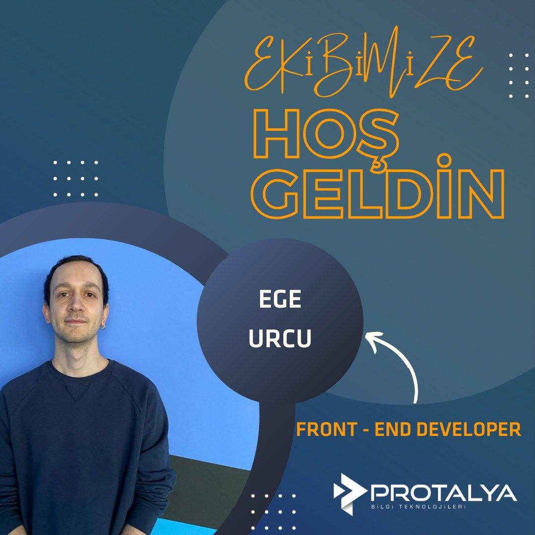 Aramıza “Front - End Developer” olarak katılan yeni ekip arkadaşımız Ege Urcu’ya hoş geldin diyoruz.

Protalya Bilgi Teknolojileri ekibimizde sizinle kahkahaları, galibiyetleri ve başarıları paylaşmak için sabırsızlanıyoruz.

#Protalya #bilgi #teknolojileri #bilgiteknolojileri