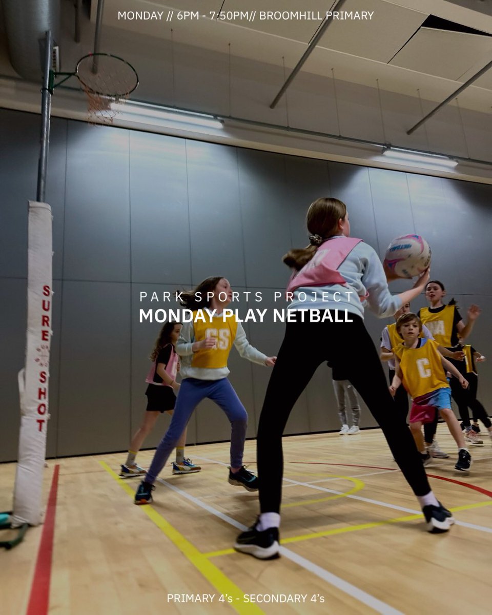 PLAY NETBALL | Is there better way to start your week? Our Monday Play Netball at Broomhill Primary have spaces available for children in P4 - S4. For more information please just get in touch #ParkSportsProject #PlaySocialisePerform #PlayNetball